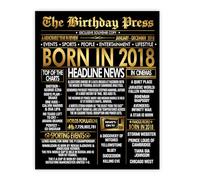 Stuff4 Gold 7th Birthday Poster Unframed - Golden Born In 2018 Newspaper - Happy 7 Birthday for Boys Girls Retro Vintage Gifts Back In 2018, 8x10 Inch Bday Party Decor Decoration
