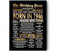 Stuff4 Gold 80th Birthday Poster Framed, Golden Born In 1946 Newspaper