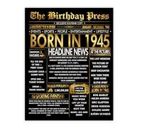 Stuff4 Gold 80th Birthday Poster Unframed - Golden Born In 1945 Newspaper - Happy 80 Birthday for Men Women Retro Vintage Gifts Back In 1945, 8x10 Inch Bday Party Decor Decoration