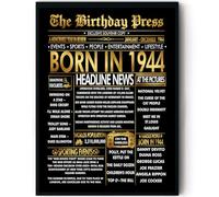 Stuff4 Gold 82nd Birthday Poster Framed, Golden Born In 1944 Newspaper | Happy 82 Birthday for Women and Men Retro Vintage Gifts Back In 1944, 8x10 Inch Bday Party Decor Decoration