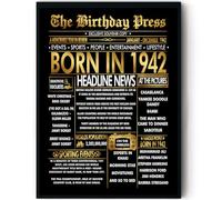 Stuff4 Gold 83rd Birthday Poster Framed - Golden Born In 1942 Newspaper - Happy 83 Birthday for Men Women Retro Vintage Gifts Back In 1942, 8x10 Inch Bday Party Decor Decoration