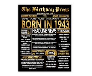Stuff4 Gold 83rd Birthday Poster Unframed, Golden Born In 1943 Newspaper
