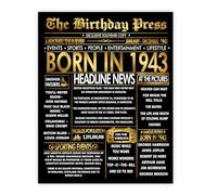 Stuff4 Gold 82nd Birthday Poster Unframed - Golden Born In 1943 Newspaper - Happy 82 Birthday for Men Women Retro Vintage Gifts Back In 1943, 8x10 Inch Bday Party Decor Decoration