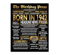 Stuff4 Gold 84th Birthday Poster Unframed, Golden Born In 1942 Newspaper