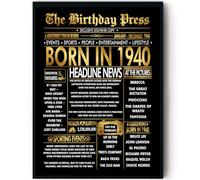 Stuff4 Gold 85th Birthday Poster Framed - Golden Born In 1940 Newspaper - Happy 85 Birthday for Men Women Retro Vintage Gifts Back In 1940, 8x10 Inch Bday Party Decor Decoration