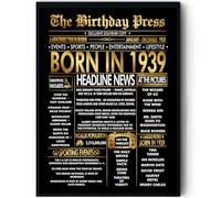 Stuff4 Gold 86th Birthday Poster Framed - Golden Born In 1939 Newspaper - Happy 86 Birthday for Men Women Retro Vintage Gifts Back In 1939, 8x10 Inch Bday Party Decor Decoration