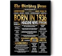 Stuff4 Gold 89th Birthday Poster Framed - Golden Born In 1936 Newspaper - Happy 89 Birthday for Men Women Retro Vintage Gifts Back In 1936, 8x10 Inch Bday Party Decor Decoration