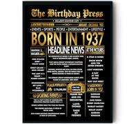 Stuff4 Gold 89th Birthday Poster Framed, Golden Born In 1937 Newspaper