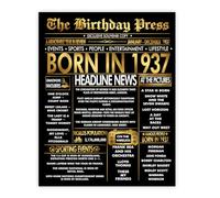 Stuff4 Gold 88th Birthday Poster Unframed - Golden Born In 1937 Newspaper - Happy 88 Birthday for Men Women Retro Vintage Gifts Back In 1937, 8x10 Inch Bday Party Decor Decoration