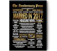 Stuff4 Gold 8th Anniversary Poster Framed - Golden Married In 2017 Newspaper - Happy 8 Anniversary for Men Women Retro Vintage Gifts Back In 2017, 8x10 Inch Bday Party Decor Decoration