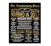 Stuff4 Gold 8th Anniversary Poster Unframed - Golden Married In 2017 Newspaper - Happy 8 Wedding Anniversary for Men Women Vintage Gifts Back In 2017, 8x10 Inch Anniversaries Posters