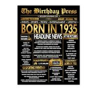 Stuff4 Gold 90th Birthday Poster Unframed - Golden Born In 1935 Newspaper - Happy 90 Birthday for Men Women Retro Vintage Gifts Back In 1935, 8x10 Inch Bday Party Decor Decoration