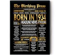 Stuff4 Gold 92nd Birthday Poster Framed, Golden Born In 1934 Newspaper
