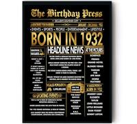 Stuff4 Gold 93rd Birthday Poster Framed - Golden Born In 1932 Newspaper - Happy 93 Birthday for Men Women Retro Vintage Gifts Back In 1932, 8x10 Inch Bday Party Decor Decoration