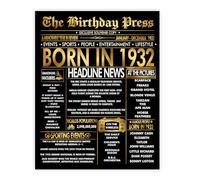 Stuff4 Gold 93rd Birthday Poster Unframed - Golden Born In 1932 Newspaper - Happy 93 Birthday for Men Women Retro Vintage Gifts Back In 1932, 8x10 Inch Bday Party Decor Decoration
