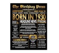 Stuff4 Gold 95th Birthday Poster Unframed - Golden Born In 1930 Newspaper - Happy 95 Birthday for Men Women Retro Vintage Gifts Back In 1930, 8x10 Inch Bday Party Decor Decoration