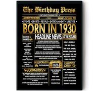 Stuff4 Gold 96th Birthday Poster Framed, Golden Born In 1930 Newspaper