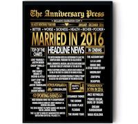Stuff4 Gold 9th Anniversary Poster Framed - Golden Married In 2016 Newspaper - Happy 9 Anniversary for Men Women Retro Vintage Gifts Back In 2016, 8x10 Inch Bday Party Decor Decoration