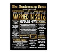 Stuff4 Gold 9th Anniversary Poster Unframed - Golden Married In 2016 Newspaper - Happy 9 Wedding Anniversary for Men Women Vintage Gifts Back In 2016, 8x10 Inch Anniversaries Posters