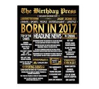 Stuff4 Gold 9th Birthday Poster Unframed - Golden Born In 2017 Newspaper - Happy 9 Birthday for Boys Girls Retro Vintage Gifts Back In 2017, 8x10 Inch Bday Party Decor Decoration