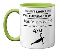 Stuff4 Gym Gifts - in My Head Mug - Funny Gift for Gym Lover Men Women - 11oz Premium Ceramic Dishwasher Safe Green Handle Mugs Novelty Cup