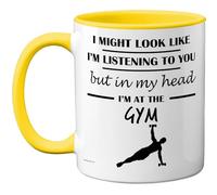 Stuff4 Gym Gifts - in My Head Mug - Funny Gift for Gym Lover Men Women - 11oz Premium Ceramic Dishwasher Safe Yellow Handle Mugs Novelty Cup
