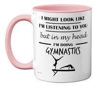 Stuff4 Gymnastics Gifts - in My Head Mug - Funny Gift for Gymnastics Lover Men Women - 11oz Premium Ceramic Dishwasher Safe Pink Handle Mugs Novelty Cup