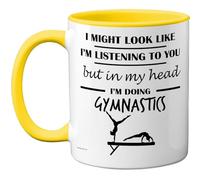 Stuff4 Gymnastics Gifts - in My Head Mug - Funny Gift for Gymnastics Lover Men Women - 11oz Premium Ceramic Dishwasher Safe Yellow Handle Mugs Novelty Cup