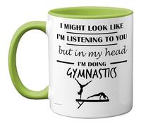 Stuff4 Gymnastics Gifts - in My Head Mug - Funny Gift for Gymnastics Lover Men Women - 11oz Premium Ceramic Dishwasher Safe Green Handle Mugs Novelty Cup