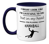 Stuff4 Handball Gifts - in My Head Mug - Funny Gift for Handball Lover Men Women - 11oz Premium Ceramic Dishwasher Safe Navy Blue Handle Mugs Novelty Cup