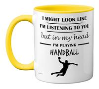 Stuff4 Handball Gifts - in My Head Mug - Funny Gift for Handball Lover Men Women - 11oz Premium Ceramic Dishwasher Safe Yellow Handle Mugs Novelty Cup