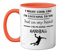 Stuff4 Handball Gifts - in My Head Mug - Funny Gift for Handball Lover Men Women - 11oz Premium Ceramic Dishwasher Safe Orange Handle Mugs Novelty Cup