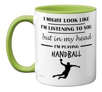 Stuff4 Handball Gifts - in My Head Mug - Funny Gift for Handball Lover Men Women - 11oz Premium Ceramic Dishwasher Safe Green Handle Mugs Novelty Cup