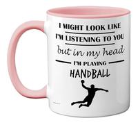 Stuff4 Handball Gifts - in My Head Mug - Funny Gift for Handball Lover Men Women - 11oz Premium Ceramic Dishwasher Safe Pink Handle Mugs Novelty Cup