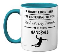 Stuff4 Handball Gifts - in My Head Mug - Funny Gift for Handball Lover Men Women - 11oz Premium Ceramic Dishwasher Safe Light Blue Handle Mugs Novelty Cup