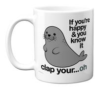 Stuff4 Happy Seal Mug, Cute Cartoon Animal with Pun Slogan, Light