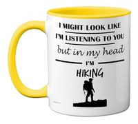 Stuff4 Hiking Gifts - in My Head Mug - Funny Gift for Hiking Lover Men Women - 11oz Premium Ceramic Dishwasher Safe Yellow Handle Mugs Novelty Cup