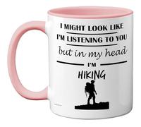 Stuff4 Hiking Gifts - in My Head Mug - Funny Gift for Hiking Lover Men Women - 11oz Premium Ceramic Dishwasher Safe Pink Handle Mugs Novelty Cup