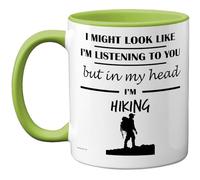 Stuff4 Hiking Gifts - in My Head Mug - Funny Gift for Hiking Lover Men Women - 11oz Premium Ceramic Dishwasher Safe Green Handle Mugs Novelty Cup
