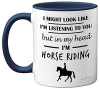 Stuff4 Horse Gifts for Women Men - in My Head I'm Horse Riding - Horse Riding Gifts for Horse Lovers, Horse Mugs for Girls, Horse Rider Gifts, 11oz Ceramic Dishwasher Safe Navy Handle Mugs Cup
