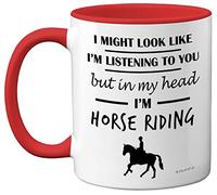 Stuff4 Horse Gifts for Women Men - in My Head I'm Horse Riding - Horse Riding Gifts for Horse Lovers, Horse Mugs for Girls, Horse Rider Gifts, 11oz Ceramic Dishwasher Safe Red Handle Mugs Cup