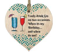 Stuff4 'I Only Drink Gin' Hanging Wooden Heart Sign Plaque - Light Wood, Funny Birthday Keepsake for Home Bar, Unusual Gift Set With Miniatures