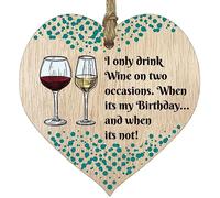 Stuff4 I Only Drink Wine Hanging Wooden Heart Sign Plaque Wine Gift Set