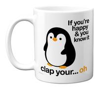 Stuff4 If You're Happy Penguin Mug, Cartoon Humour Design
