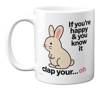 Stuff4 If You're Happy & You Know It Mug, Cheeky Cartoon Rabbit Design