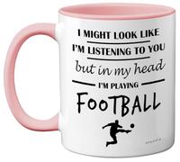 Stuff4 in My Head I'm Playing Football Mug | Funny Gift for Footy Players, Footie Lover Presents, 11oz Ceramic Pink Premium Mugs Novelty Cup