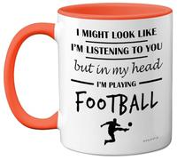 Stuff4 in My Head I'm Playing Football Mug | Funny Gift for Footy Players, Footie Lover Presents, 11oz Ceramic Orange Premium Mugs Novelty Cup