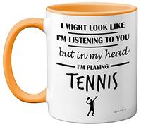 Tennis Gifts for Women Men - in My Head I'm Playing Tennis Mug - Funny Gifts for Tennis Players, Tennis Lover Presents, 11oz Ceramic Dishwasher Safe Yellow Premium Mugs Novelty Cup - by Stuff4