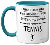 Stuff4 in My Head I'm Playing Tennis Mug | Funny Gifts for Players, Lover Presents, 11oz Ceramic Dishwasher Safe Light Blue Premium Mugs Novelty Cup