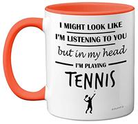Stuff4 in My Head I'm Playing Tennis Mug | Funny Gifts for Players, Lover Presents, 11oz Ceramic Dishwasher Safe Orange Premium Mugs Novelty Cup